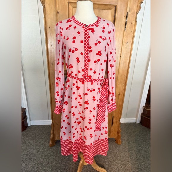 Boden Eva Milkshake Blossom Pink/Red Midi Tea Dress Sz 8 - Picture 2 of 11